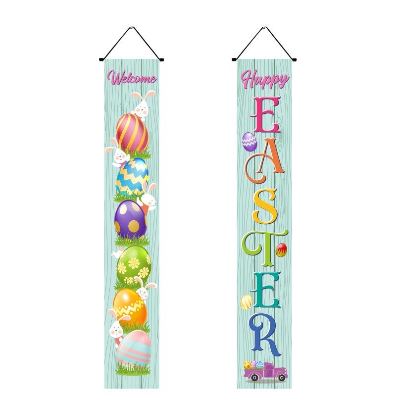 Porch Easter Sign Couplet Banner Party Decoration Egg Bunny Door Holiday Hanging