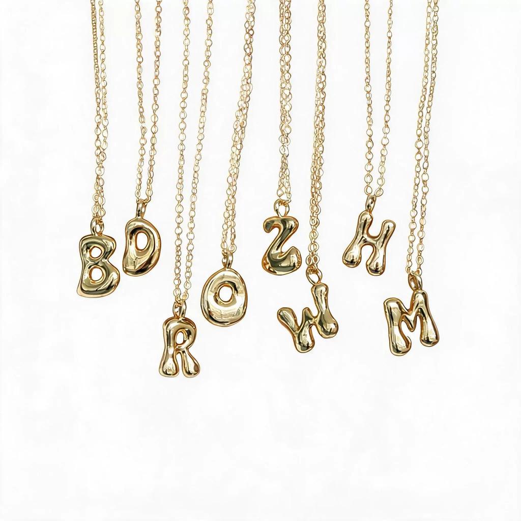 18K Gold Plated Balloon Bubble Hip Hop Necklace with 26 English Letters for Women