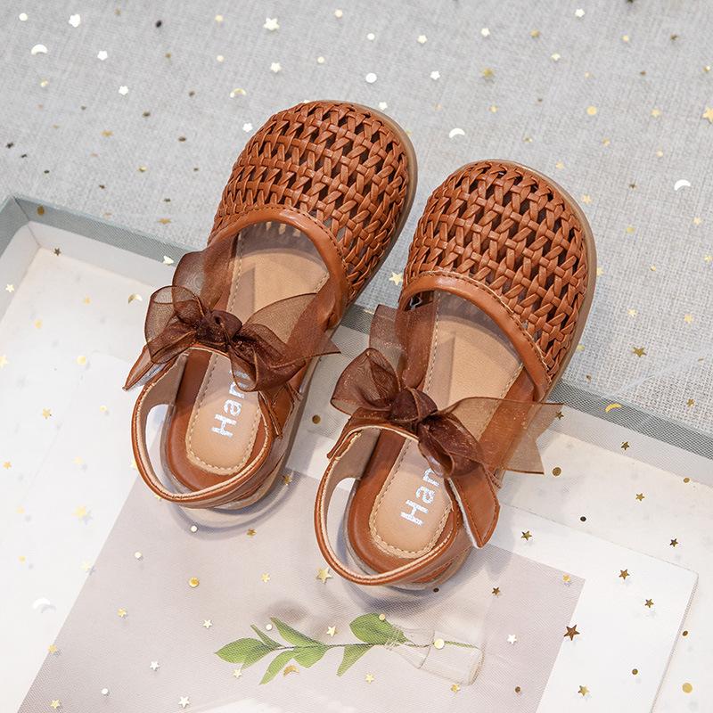 New Girls' Sandals Soft Soled Girls' Princess Shoes Anti Slip Children's Shoe Fashion Girls' Woven Shoe Hollowed Out Girl Shoes