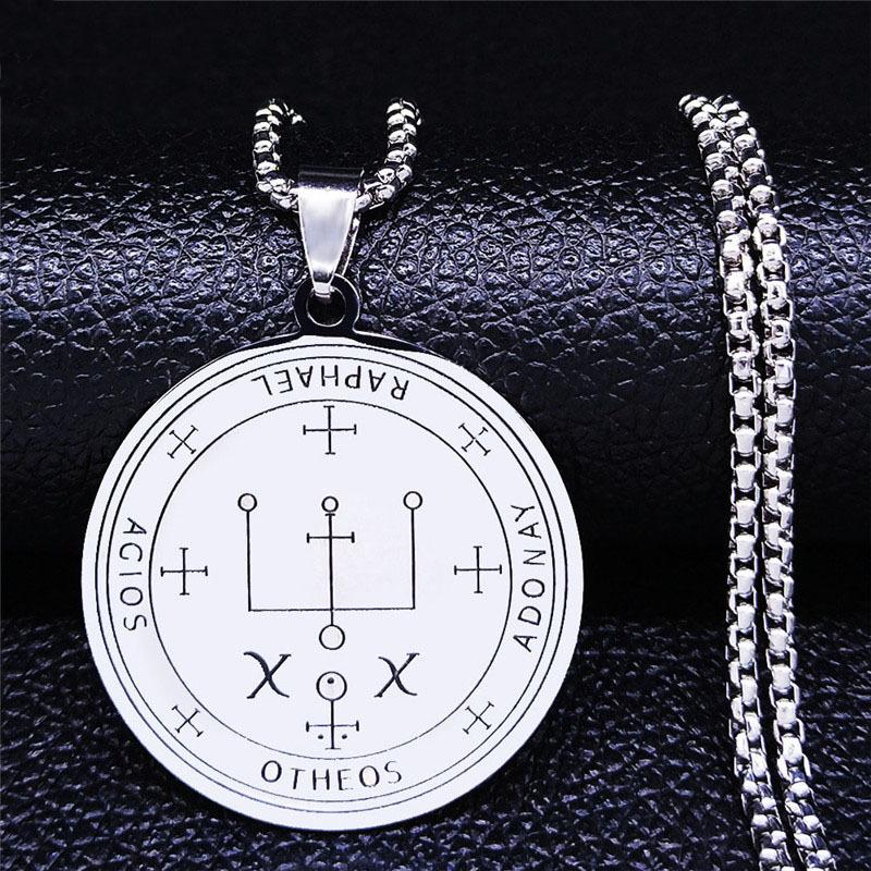 

Guardian Angel Raphael Necklace Titanium Steel Round Pendant Unisex Jewelry Gift for Her Him