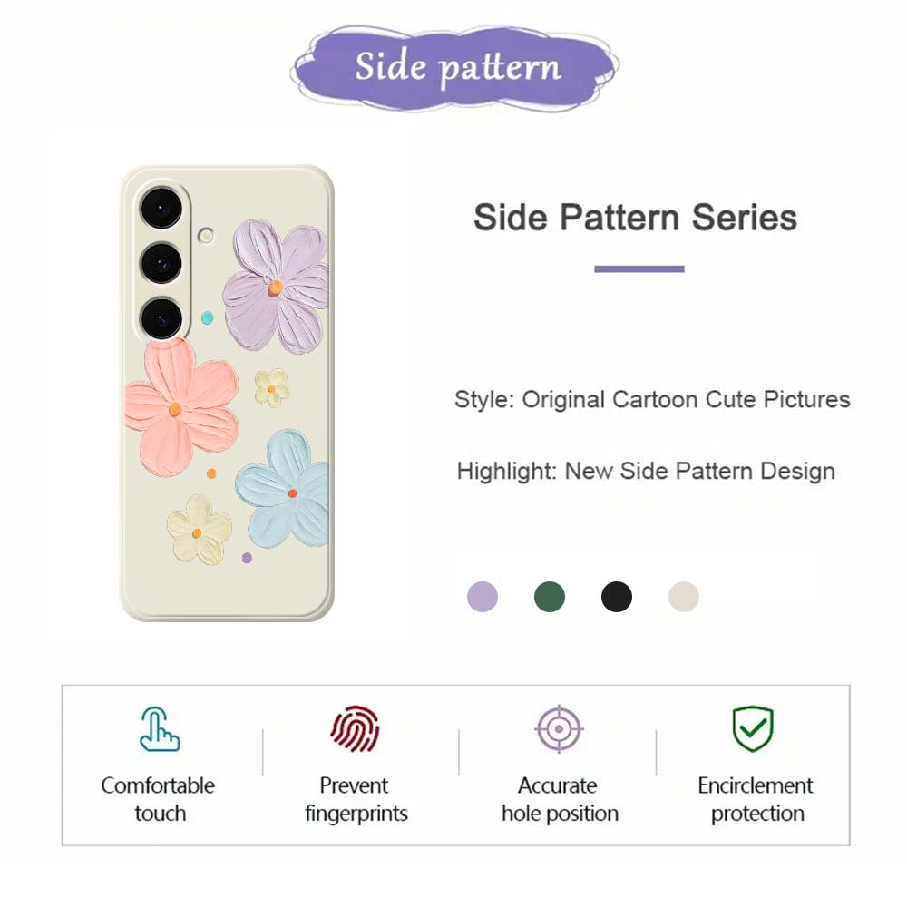 For Samsung Galaxy S25 FE Case Four Color Flowers Pattern Printing Straight Edge TPU Phone Back Cover