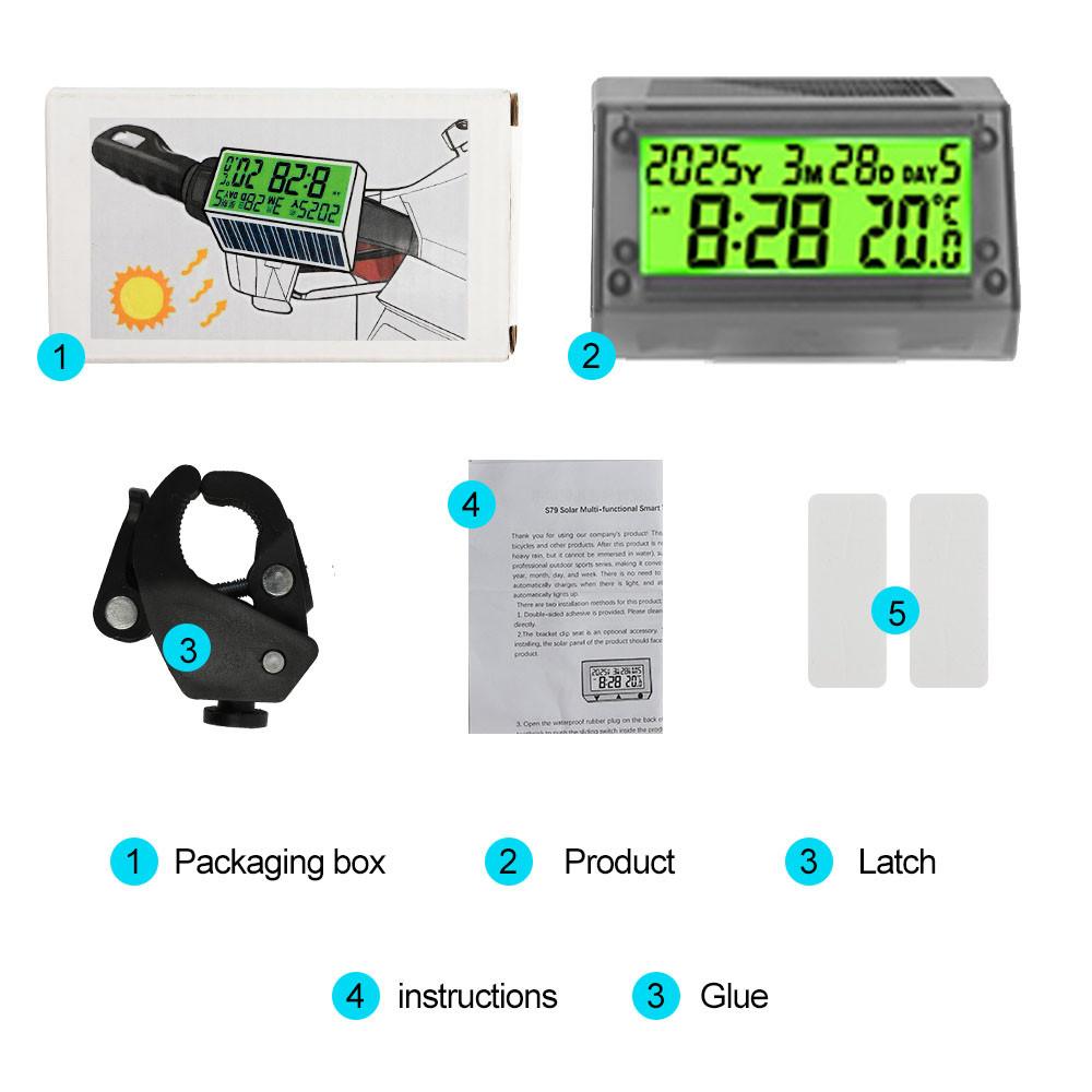 Solar Car Digital Clock Thermometer Waterproof LCD Dashboard Temperature Display