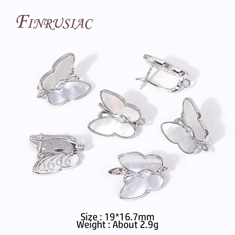 18K Gold Plated Inlay Zircon Shell Butterfly Ear Wire Earring Clasps Hooks,DIY Handmade Pearl Drop Earrings Making