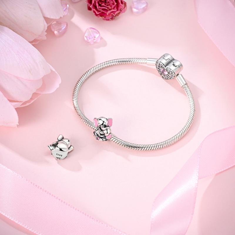 Charm Copper Pink Mother Daughter Hug Elephants Beads Charm Fit Original Charm Bracelet Necklace Beads Diy Jewerlry