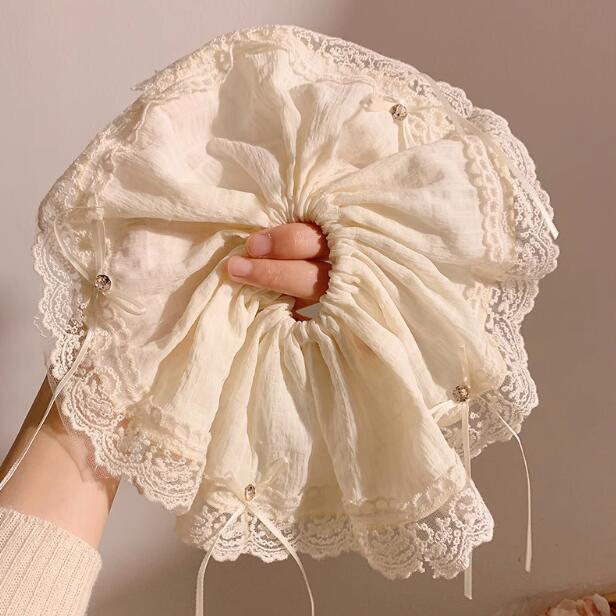 

Gentle white double lace large intestine hair band female hair tie headband rubber band ball head hair accessories