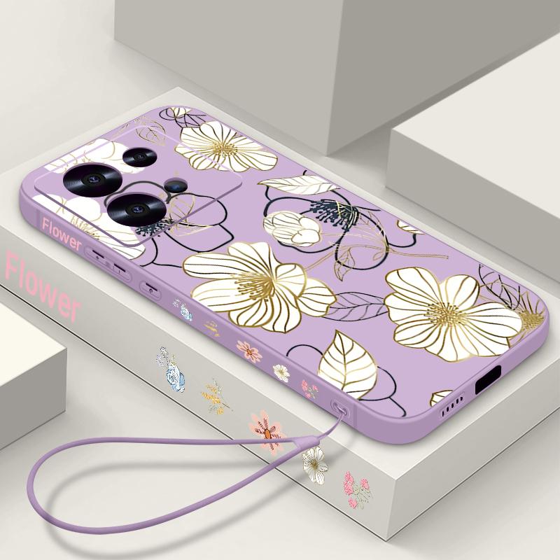 Lanyard Soft TPU Case For Xiaomi Redmi Note 13 14 Pro Plus 12 14 Pro 5G Note 13 11 13C 4G White Flower Silicone Phone Cover