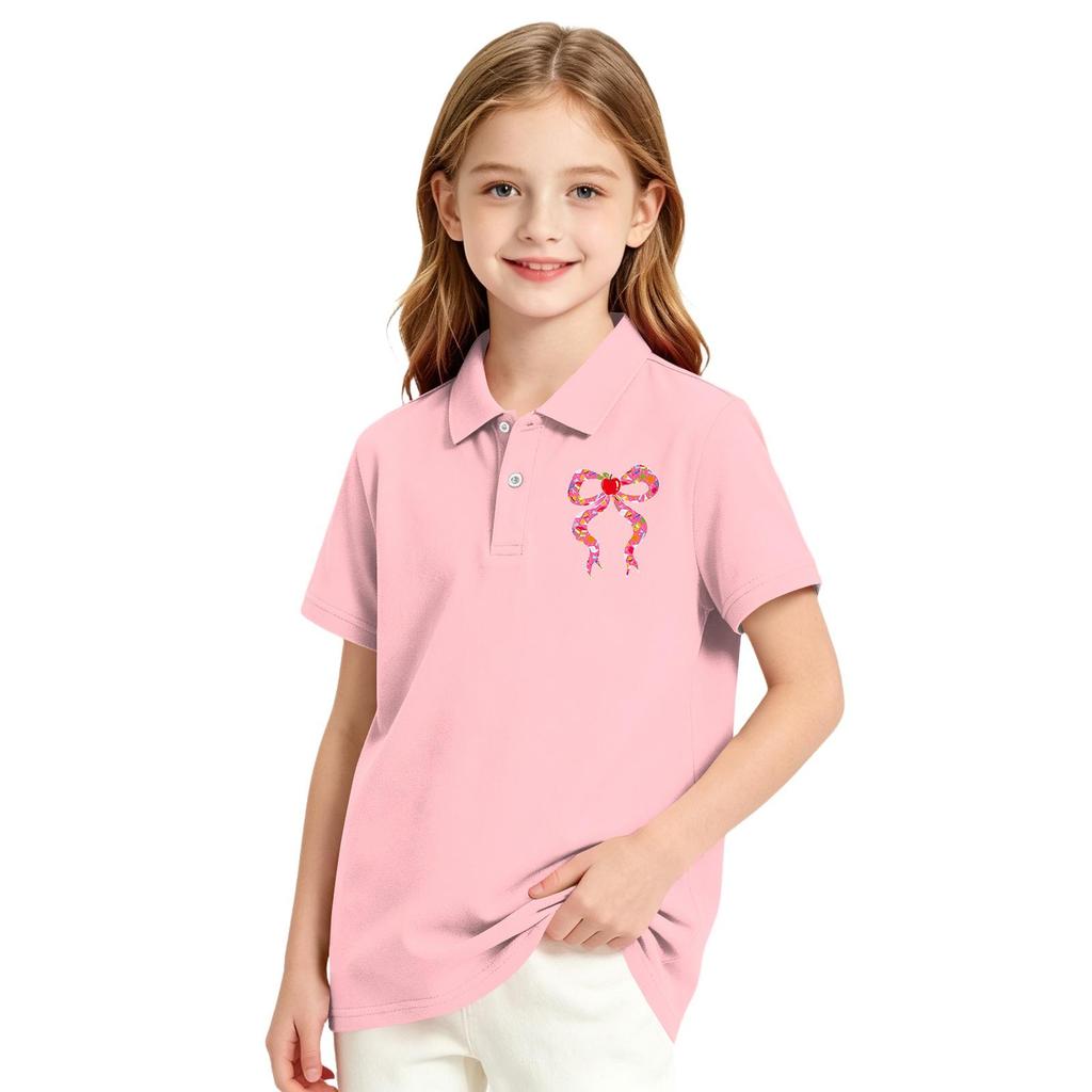 Girls School Uniform Short Sleeve T-Shirt Print Casual Top for Back To School