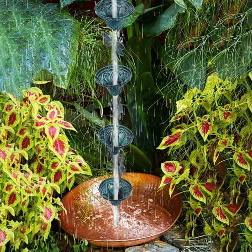 Vindar 2.6m Dragonfly Iron Retro Rain Chain for Gutters, Antique Sky Blue, 10 Flower Cups, 10 Dragonfly Decorative Rain Chain