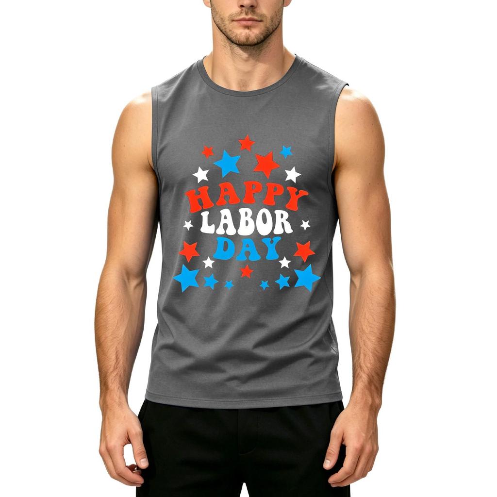 Men Sleeveless Tank Top Casual Muscle Shirt Crew Neck Printed Graphic Tee for Summer Outdoor Activities
