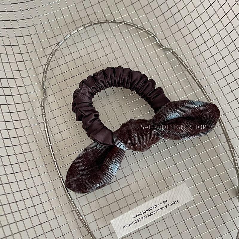 Dongdaemun Plaid Leopard Print Bow Hair Tie - Versatile Autumn/Winter Accessory