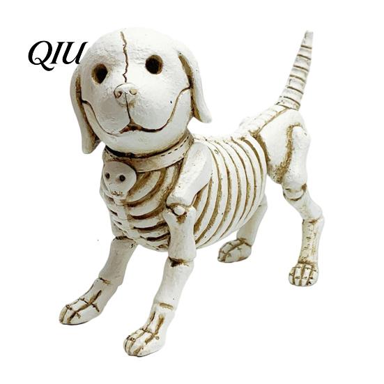 Dark Fun Haunted House Props Skull Puppy Resin Figurine, Halloween Retro Skeleton Dog Statue, Durable Synthetic Crafts Gothic Desktop Ornament
