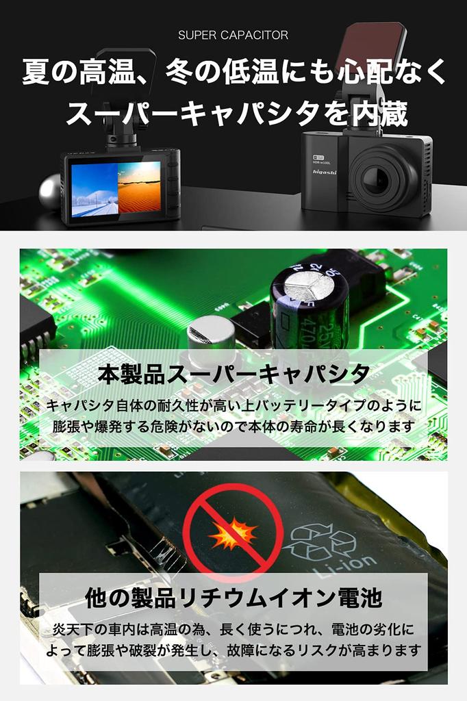 Higashi Dash Camera, 2 Front and Rear Cameras, Front and Rear 2 Megapixels, Front