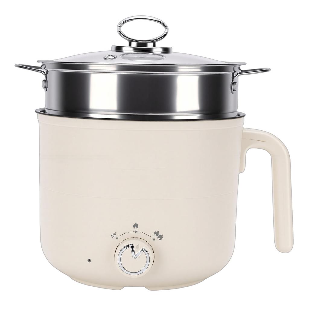 Electric Hot Pot with Steaming Basket Portable Multifunctional Cooking Pot for Ramen Noodles Pasta Egg Soup Oatmeal 304