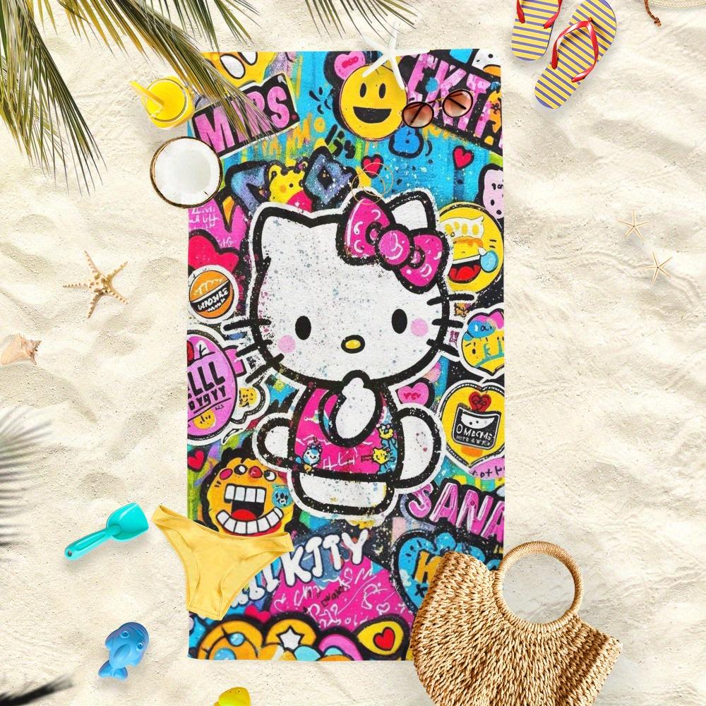 1pc Sanrio Hello Kitty Graffiti Beach Towel - Polyester 2D Print Colorful Street Art Design, Quick-Dry & Lightweight for Swimmin