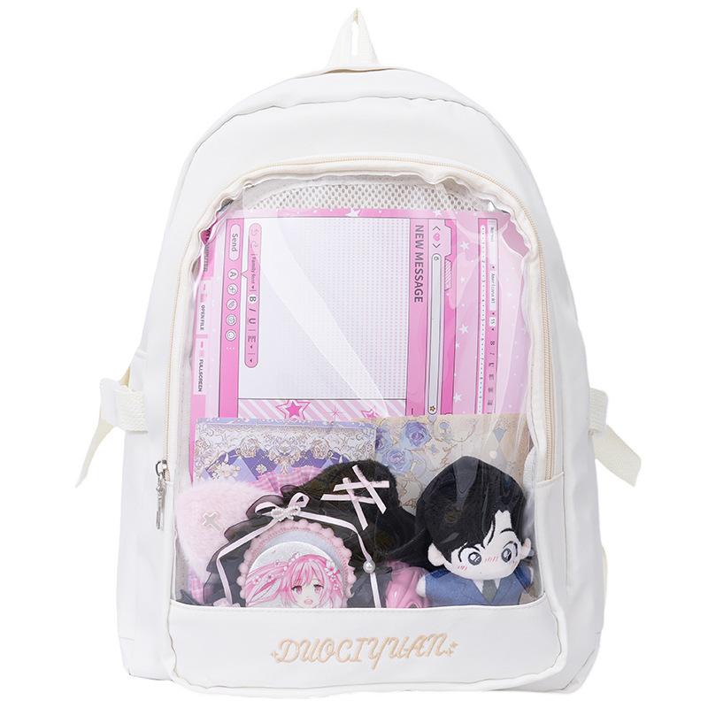 Schoolbag pain bag backpack baby bag female, Japanese ins transparent pvc bar badge backpack, cute soft girl student schoolbag