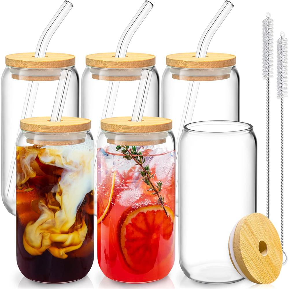 2/4/6 stk Glasskopper i boksform med sølesikre lokk og sugerør 500ml Glasskopp med bonus sugerørbørster Perfekt bursdagsgave