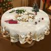 Round Christmas Tablecloth Santa Nutcracker Snowman Print Holiday Dining Table Cover Dustproof Home Decoration 150cm