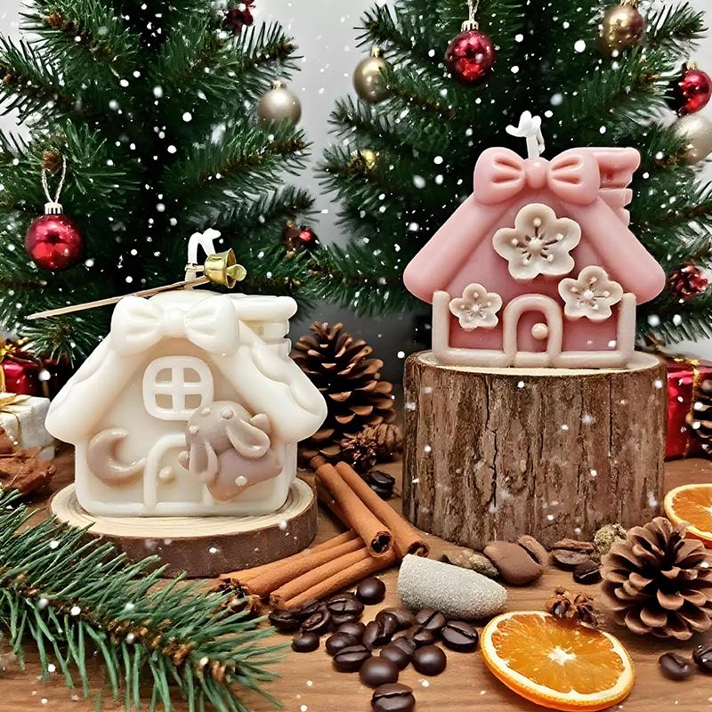 WTEMPO Creative Christmas-House-Shaped Silicone Molds Christmas Candle/Resin Liquid Handicrafts Making Molds Christmas Festival Decorations DIY Molds