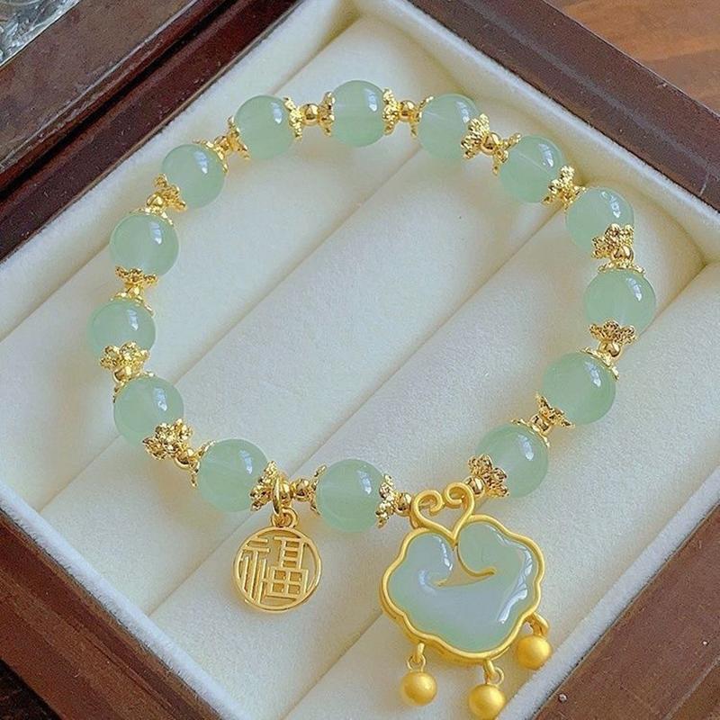 Women  Lucky Bracelet Imitation Hetian Jade Temperament Beaded Bracelet Jewelry Gift