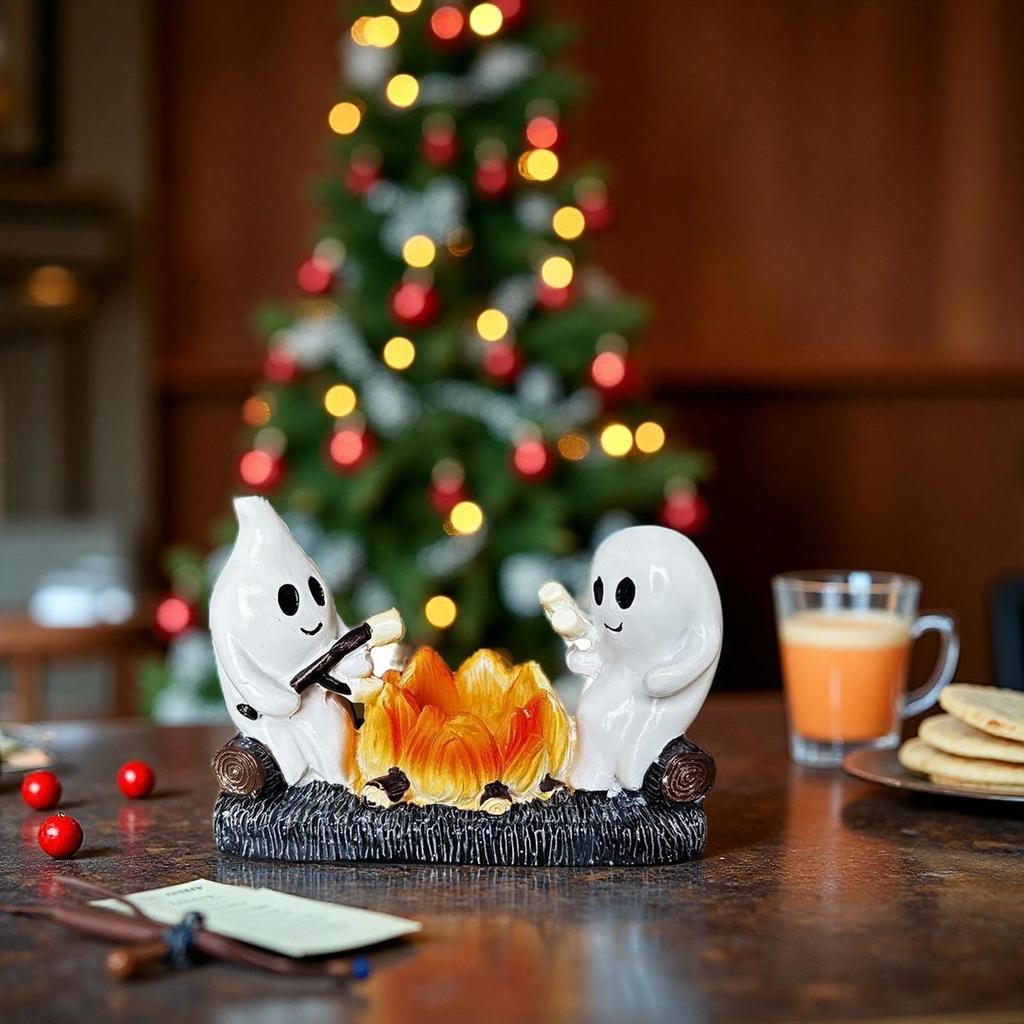 Ghost Campfire Statues Halloween Desktop Ghost Campfire Statue 3D Printed Cute Ghost Ornaments Statues Halloween decoration