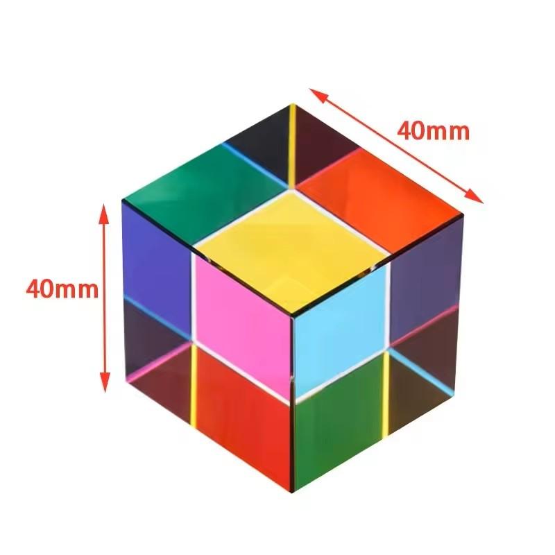 Scientific Magic Prism Cube 40mm Hexahedral Crystal Magic CMY Cube 3D Color Cube Photography Prism Office Desk Ornament Toys