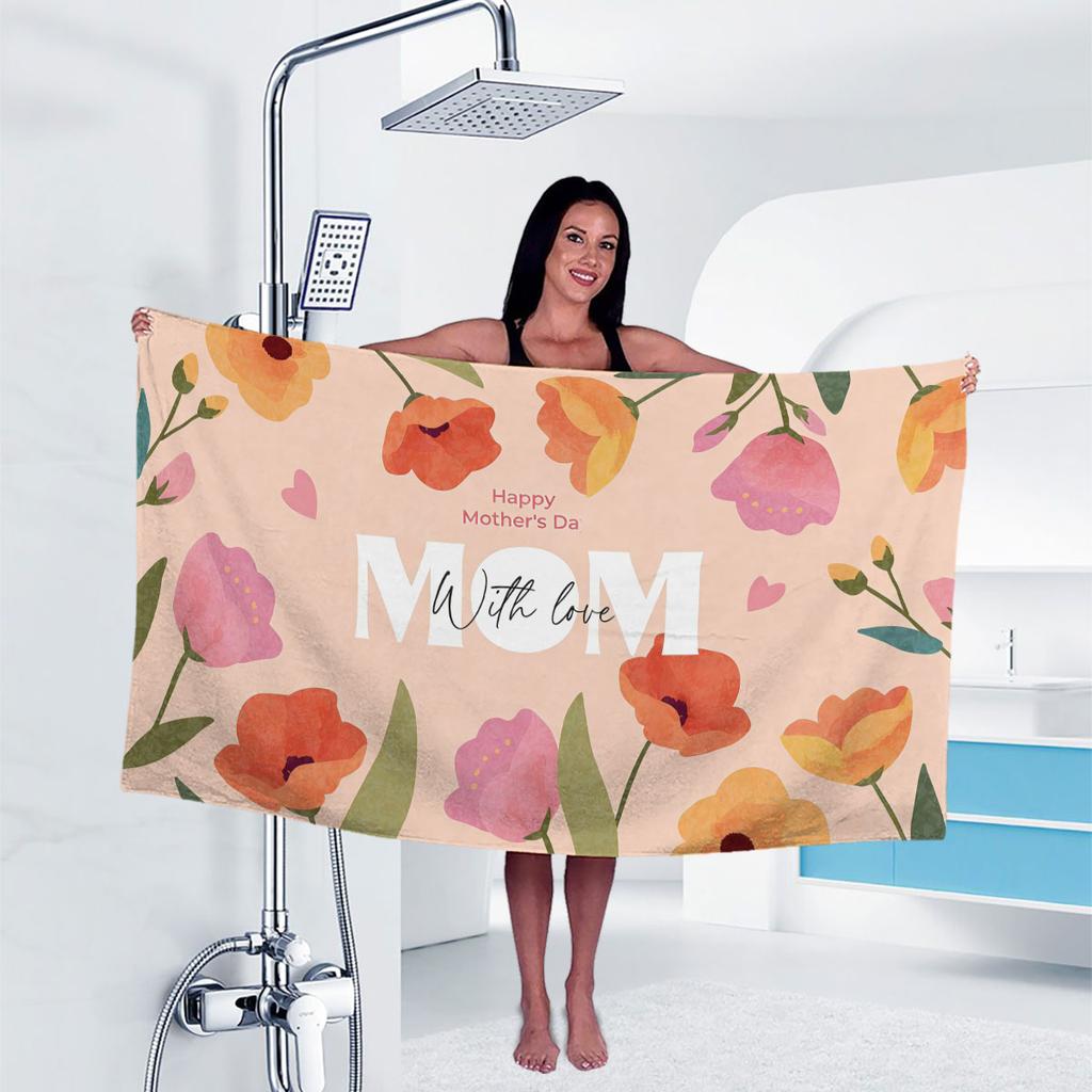 1Pc Mother'S Day Flowers Print Towel Sports Quick-Drying Super Absorbent Camping Towel Lightweight Gym Swimming Yoga Beach Towel