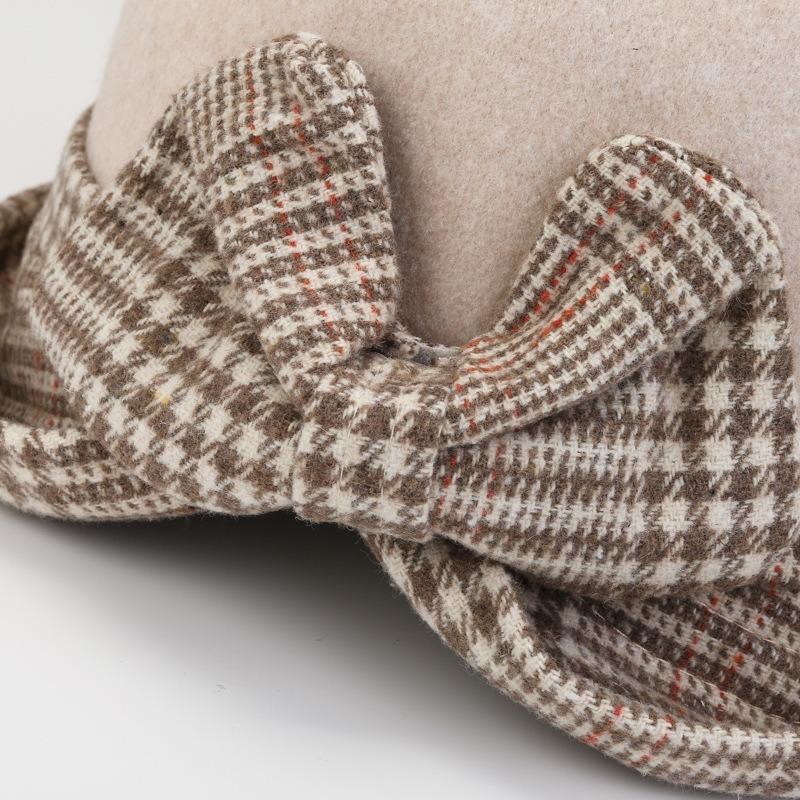 Women S Elegant Wool Bucket Hat With Bow Plaid For Mom Autumn Winter