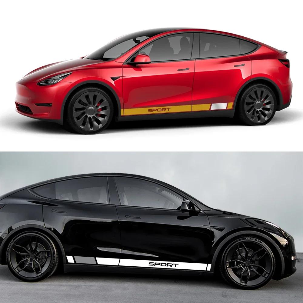 For Tesla Model Y 2PCS Car Door Side Stickers PVC Car Decorative Decals Waterproof Vinyl Film Auto Exterior Styling Accessories
