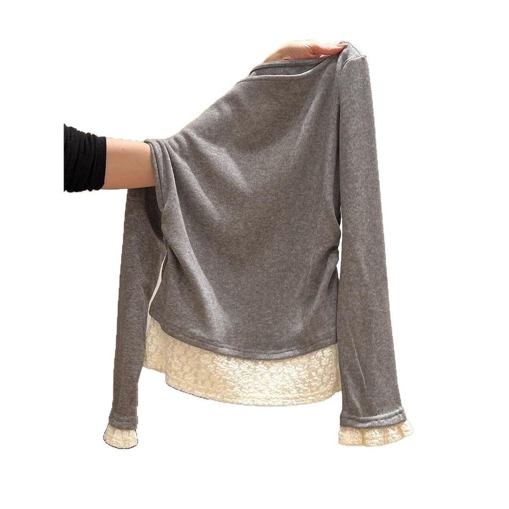 Sweet Apricot Ruched Waist Ruffle Long Sleeve Knit Top