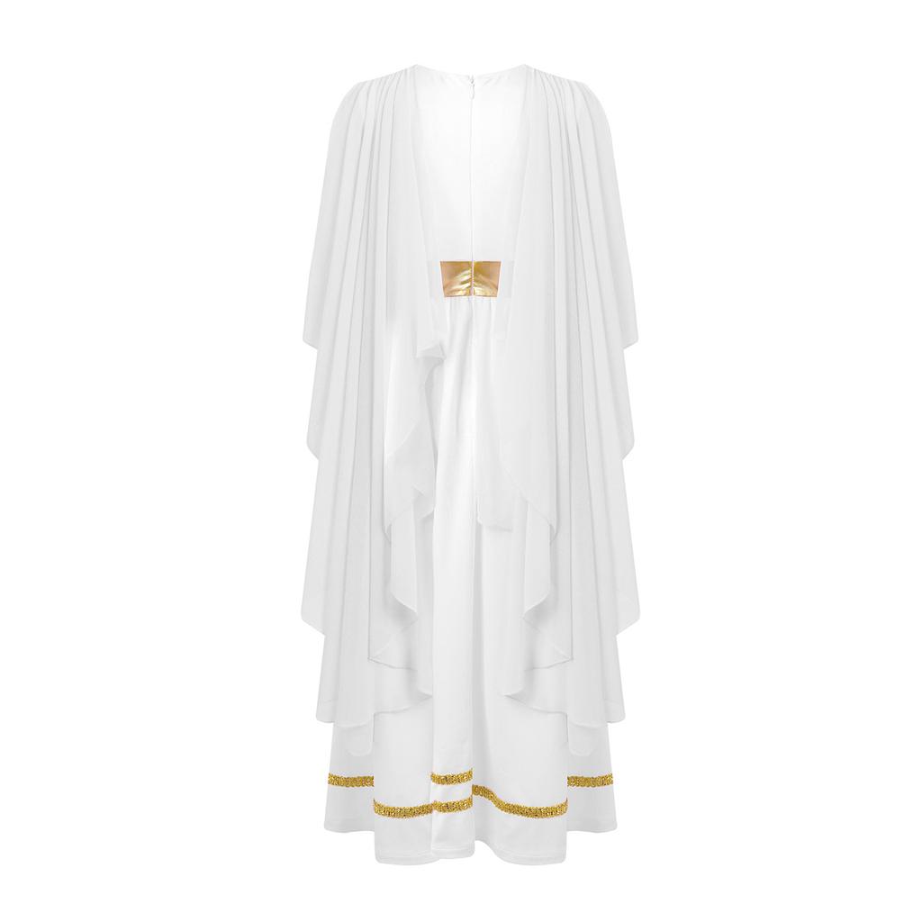 Girls Ancient Greek Toga Costume Grecian Sleeveless Gown Shawls Flowy Tulle Dress