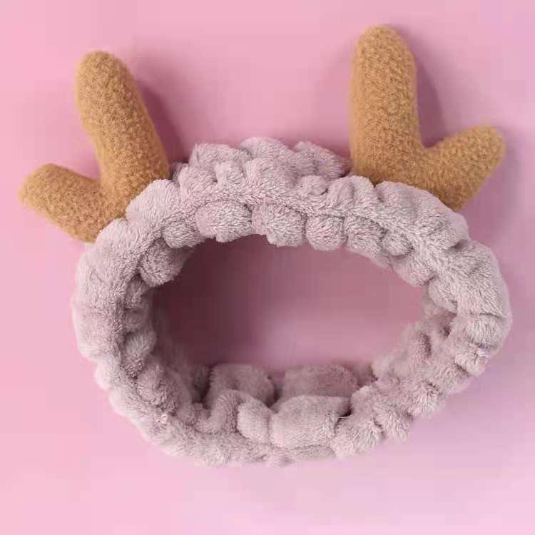 Fascia Lavatesta Peluche Carina Coreana con Corna Meng - Morbido Soffice Accessorio per Capelli di Natale