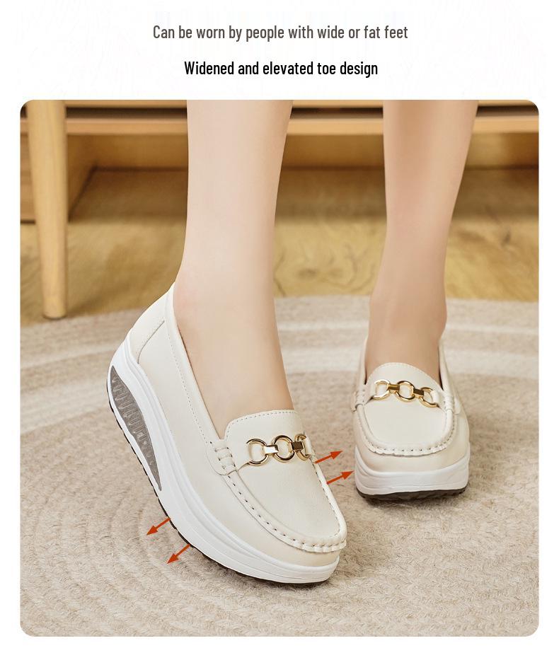 Cross-border Songgao Height-Increasing Plus Size Genuine Leather Bean Shoes for Women