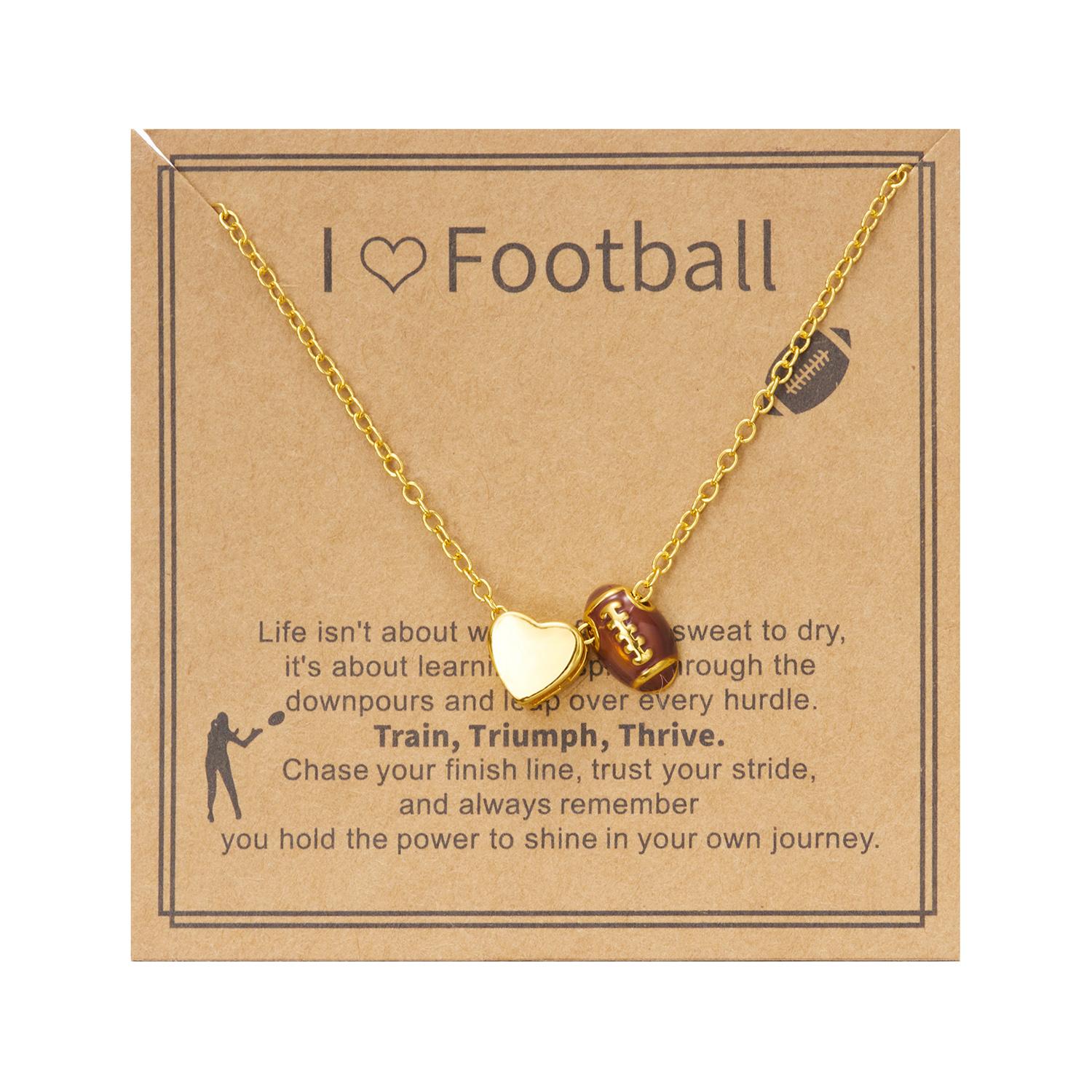 

Heart Sports Necklace for Women Girl Gold Plated Sport Ball Pendant with Inspirational Card Jewelry Gifts for Lovers Team Player