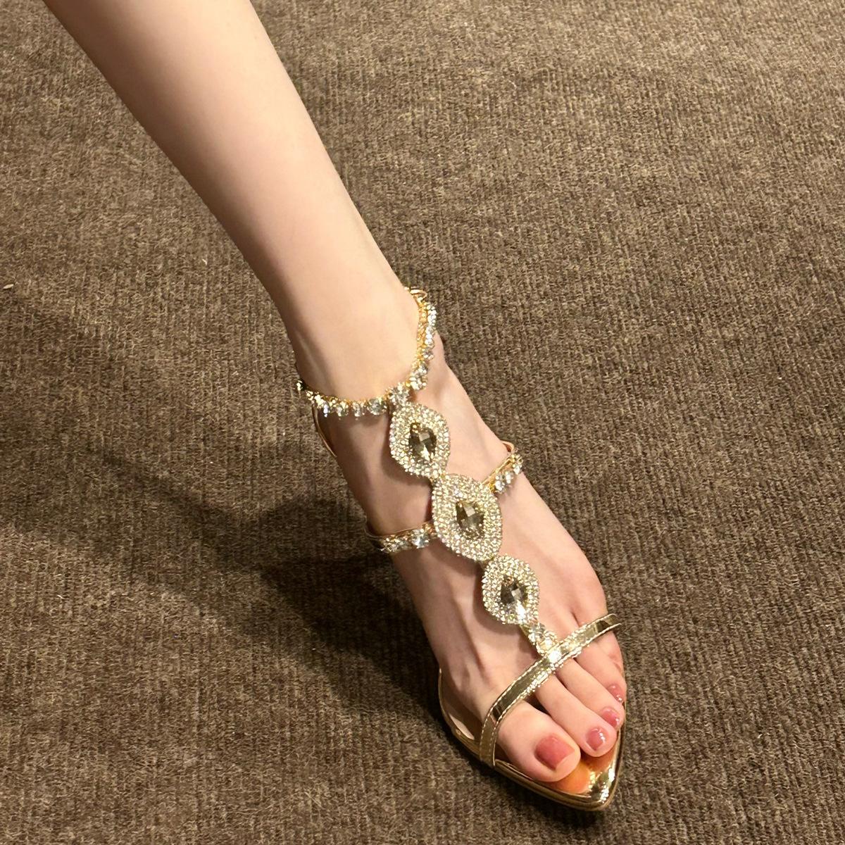 

2025 new beautiful pointed rhinestones sexy high heels socialite style with stiletto sandals 34