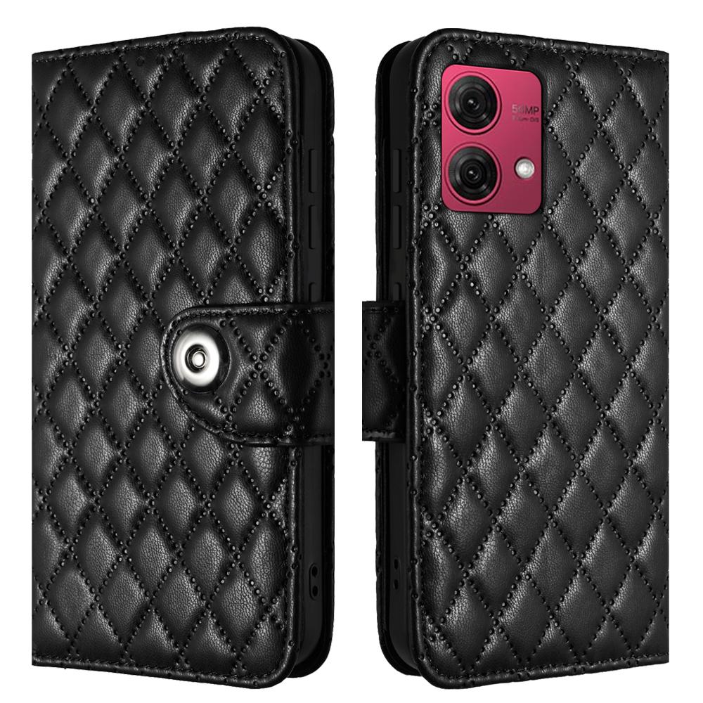 6-Color PU Leather Diamond Check-Patterned Wrist Strap Wallet Phone Case for Motorola Moto E13,E20,E30,E40,Moto G,Moto G Play,G04,G05,G13,G23,G53...