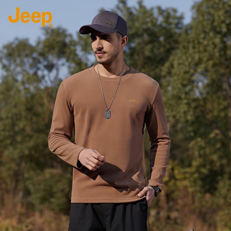 JEEP Men's Thermal Fleece Long-Sleeve Crew Neck T-Shirt