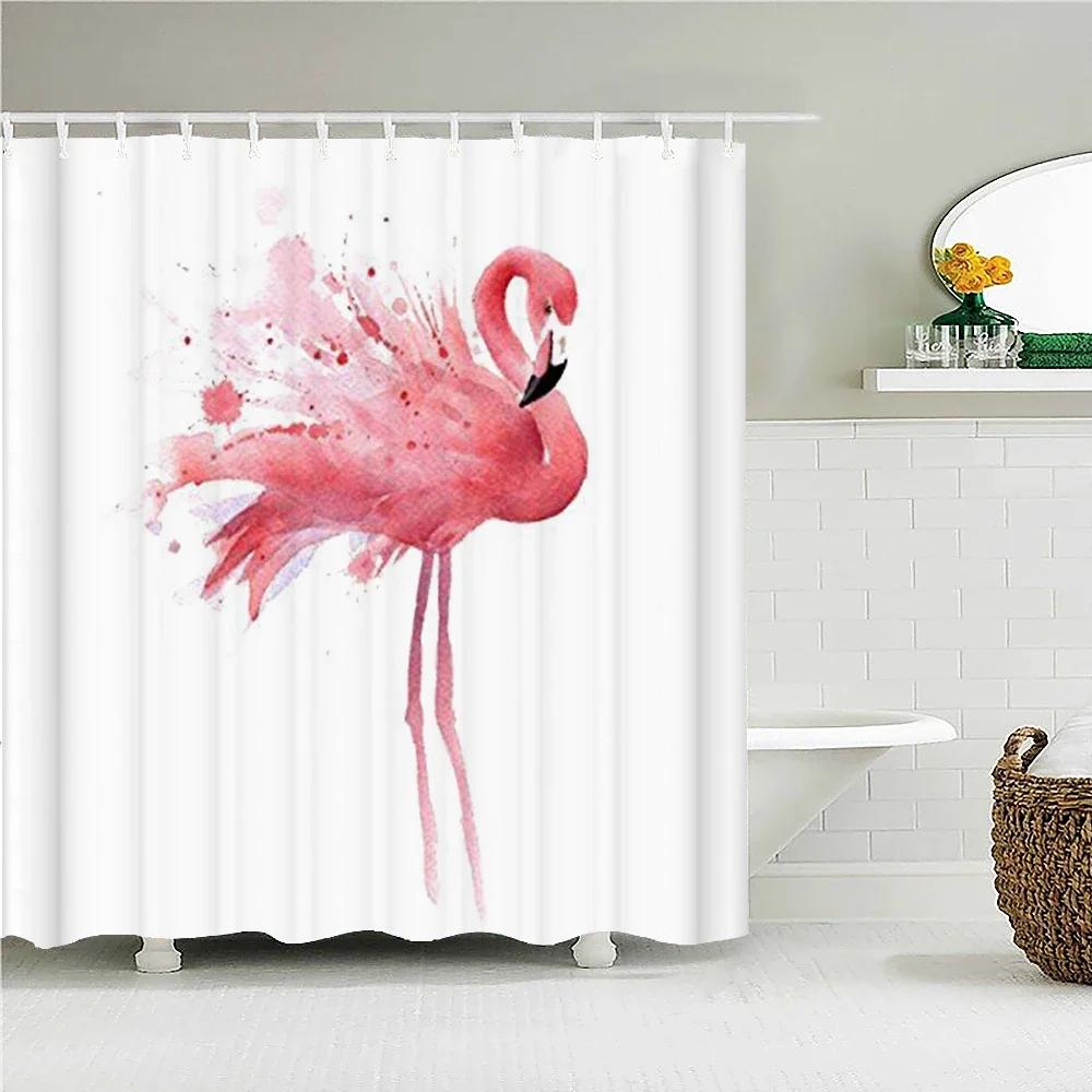 Flamingo Shower Curtains Green Leaf Bathroom Waterproof Polyester Fabric Printing Shower Curtain Decoration Bath Screen