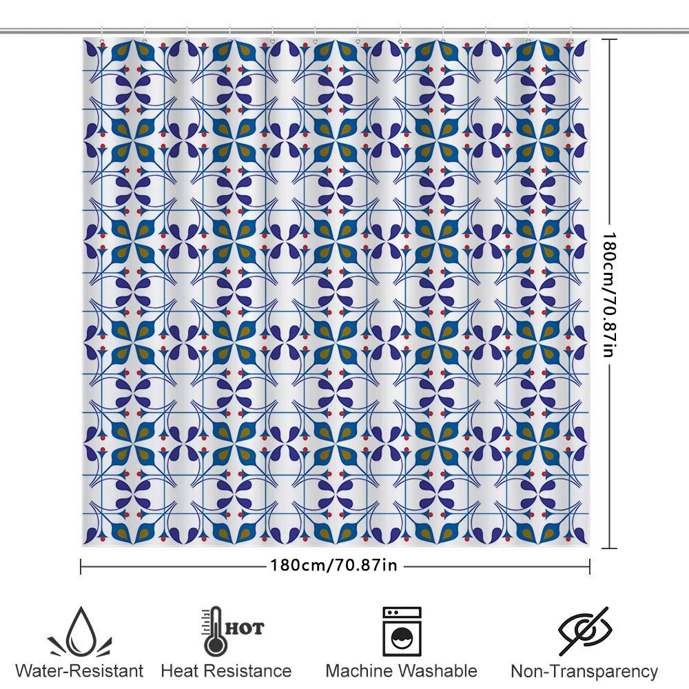 Blue White Floral Shower Curtain With Hook Set Modern Home Decor Bathroom Liner For Bathtub Or Sink