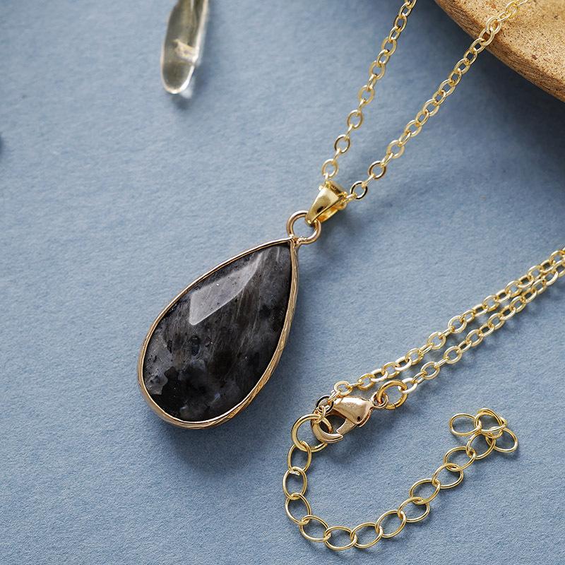 Hot Selling Simple Natural Stone Crystal Water Drop Pendant Copper Plated Real Gold Necklace Daily Jewelry