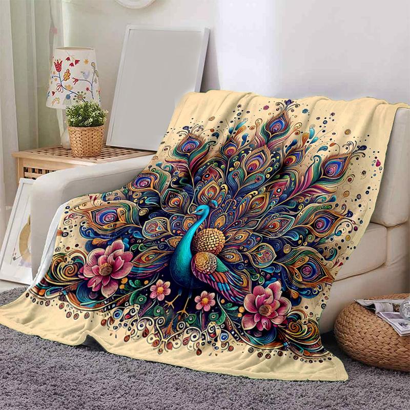 1pc Nature's Beauty Peacock Blanket, Soft Warm Throw Blankets, Living Room .K066