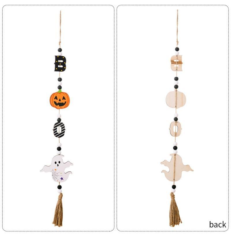 Halloween Wooden Beads Pendant Gnome Pumpkin Bat Ghost Hanging Ornaments for Wall Home Party Tray Decoration Prop