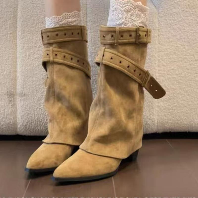 Pointed Toe Women's Winter Boots Designer Mid Heels Elegant Shoes  Pumps Fashion Boots New Trend Dress Gothic Ladies Boots