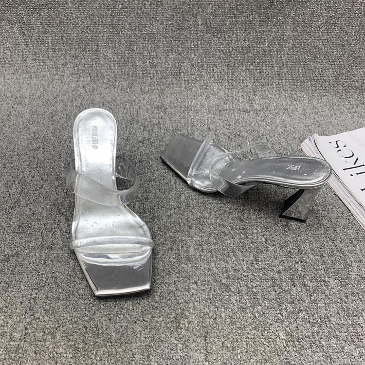 Fashion Shoes Slippers Heels Loafers Jelly Slides Square Toe Rubber Flip Flops High Transparent Summer Hawaiian Square Toe Slippers Wome