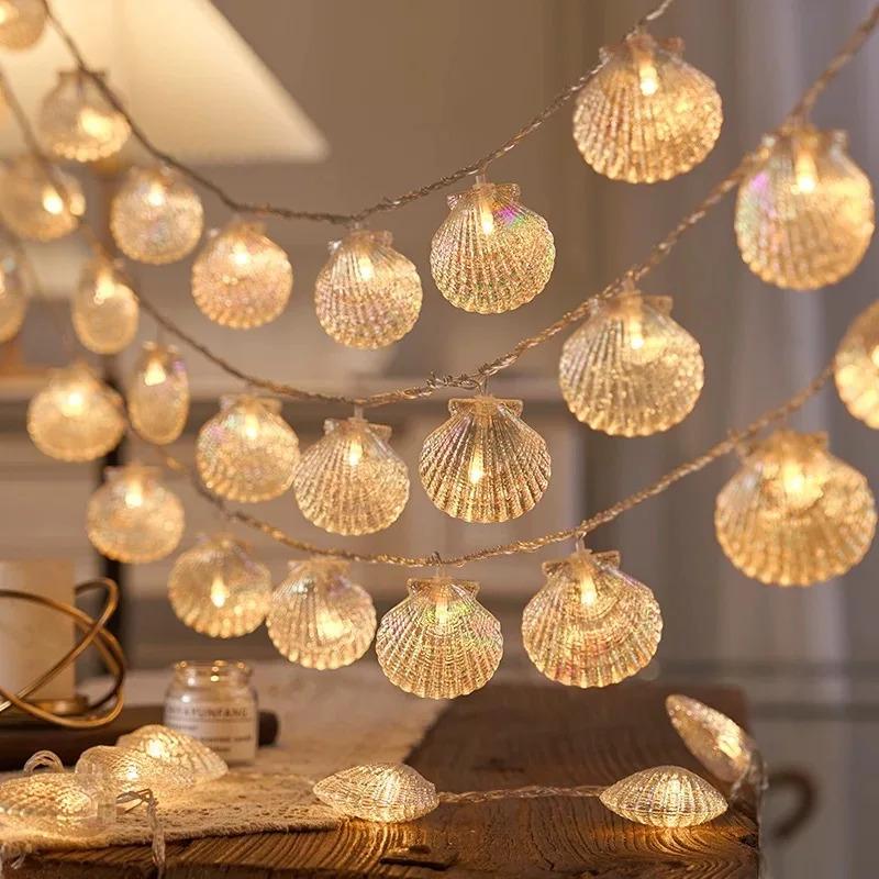 LED Ocean Shell Lights String Battery Operated Fairy Lights Seahorse Starfish Theme Bedroom Living Room Wedding Party Decorative