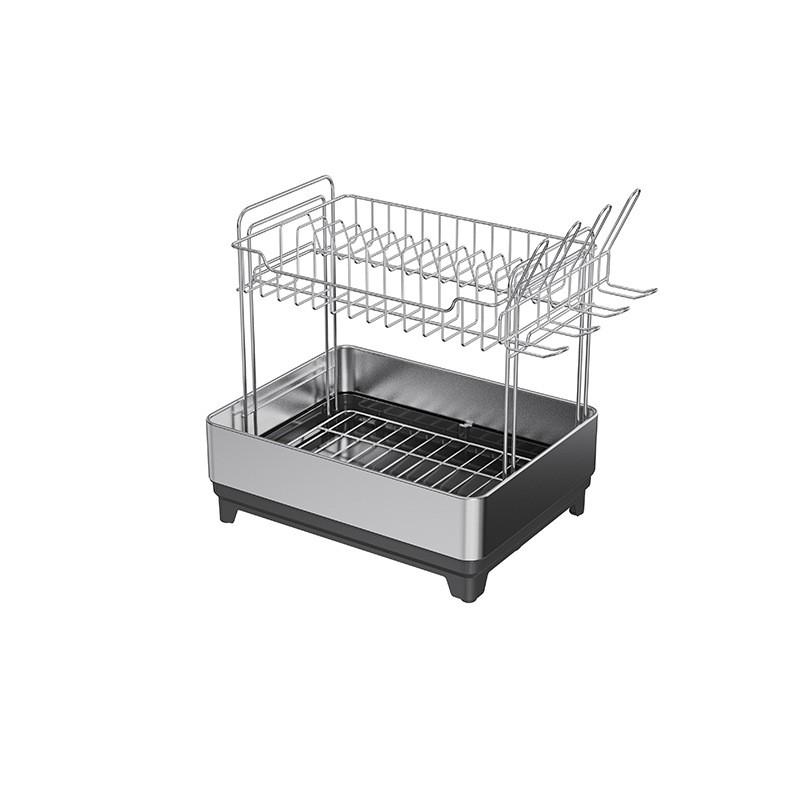 Stainless Steel Double-Layer Kitchen Dish Rack With Drainage Cutlery Cups Plates Bowls Modern Countertop Organizer