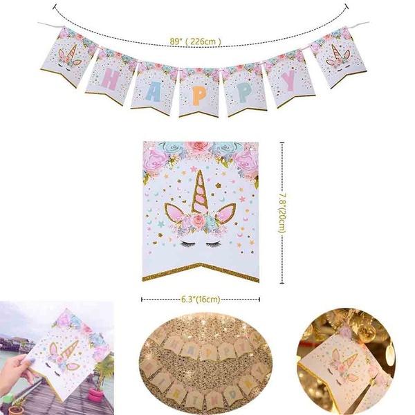 Happy Birthday" Letters Banner Garland Glittering Paper Flag Kids Birthday Party Decor