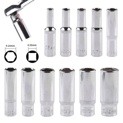 11PCS 4-14mm Deep Socket Adapter 1/4inch Hex Socket Wrench Heads Ratchet Tool