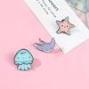 3pcs Cute Cartoon Chibi-Style Marine Creature Metal Pins: Seahorse, Shark, Jellyfish, Starfish Bag Accessories & Brooches