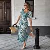 Elegant Vacation-style Printed Short-sleeved Long Dress for Women's Spring and Summer