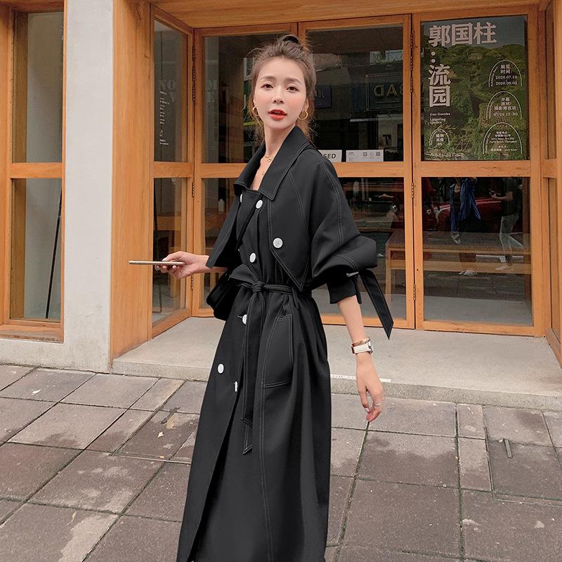 

Ветровка с драпировкой для женщин на весну и осень, новый корейский стиль, свободная повседневная длинная куртка-пальто для похудения XL чёрный